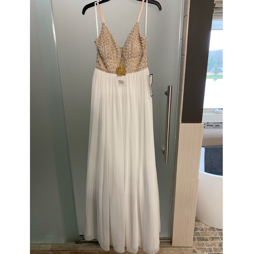 NWT Full Length White Dress with Tan Top
